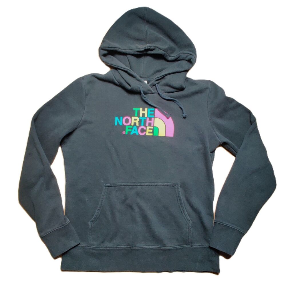 The North Face Womens Hoodie M Medium Dark Grey Logo Fleece Hooded Sweatshirt